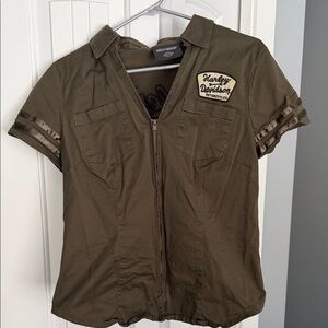 Harley-Davidson Military Green Zip-Up Top